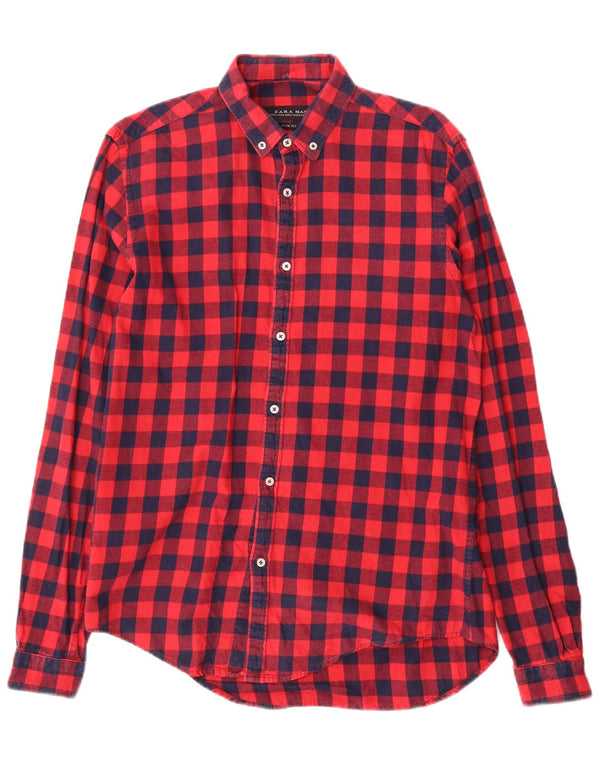 Zara Homme Chemise Slim Fit En Flanelle Coton Vichy Rouge Moyen