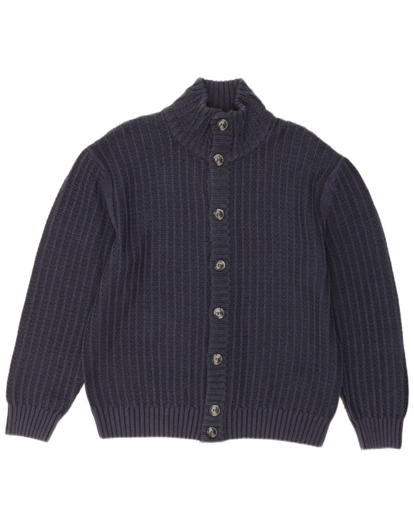 vintage Mens Cardigan Sweater UK 40 Moyen Bleu Marine Coton