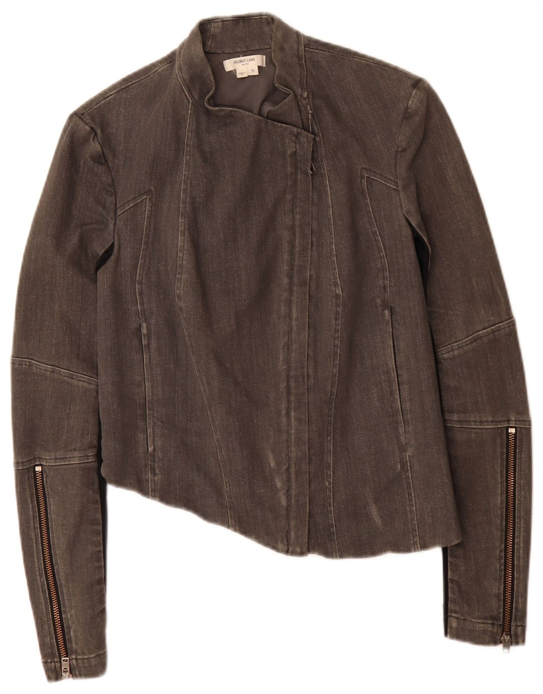 Helmut Lang Veste de motard asymétrique pour femme UK 10 Small Grey Colourblock