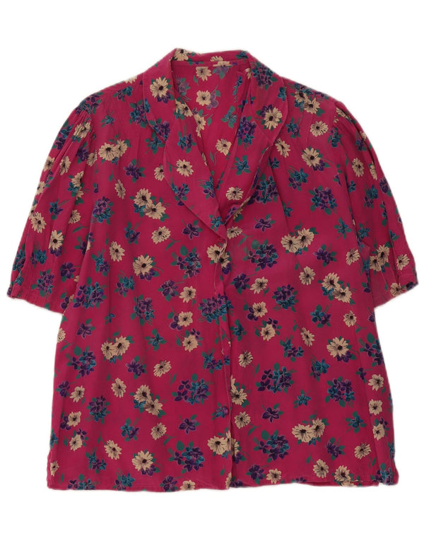 vintage Femmes Chemise à manches courtes Blouse UK 18 XL Rose Floral