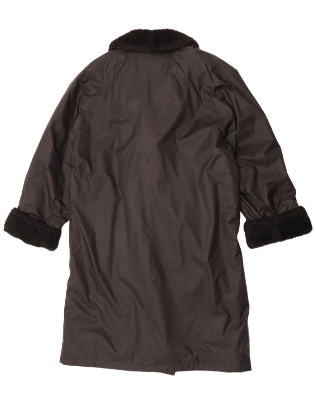 vintage Femmes Sherpa Overcoat EU 40 Moyen Noir Acrylique