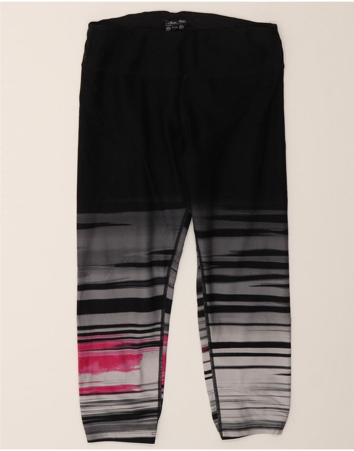 Calvin Klein Leggings Capri pour femme UK 12 Nylon rayé noir moyen