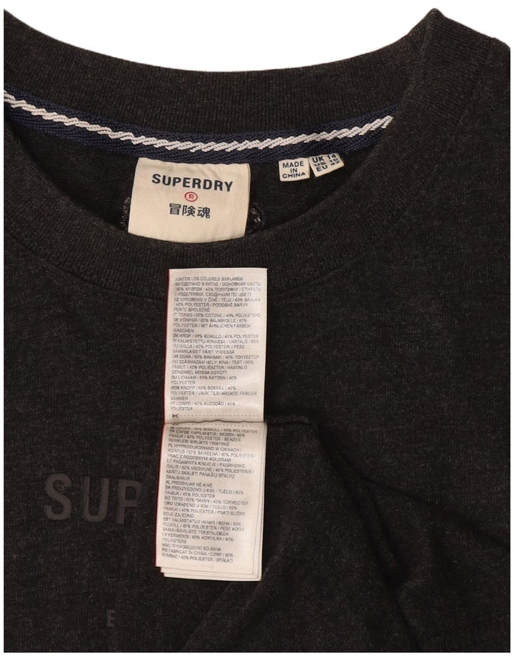 Superdry T-shirt graphique pour femme UK 14 Large Gris Coton