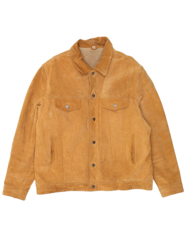 vintage Mens Loose Fit Sherpa Suede Jacket EU 60 Grand Cuir Beige