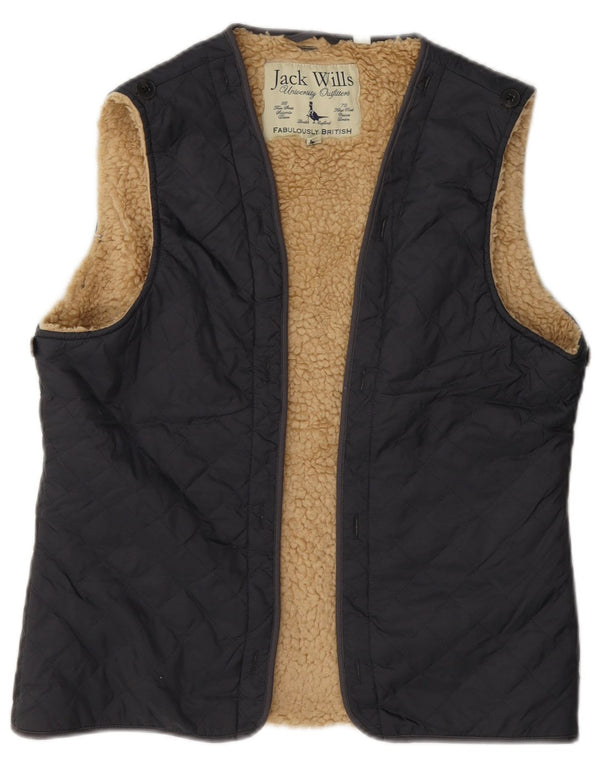 Jack Wills Gilet matelassé ouvert Sherpa pour femme UK 14 Grand coton gris