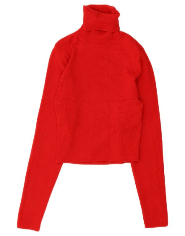 Zara Pull court à col roulé pour femme UK 12 Viscose rouge moyen