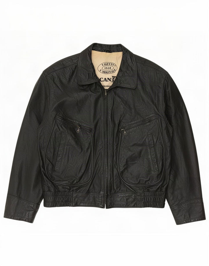 veste en cuir homme vintage IT 56 3XL Noir