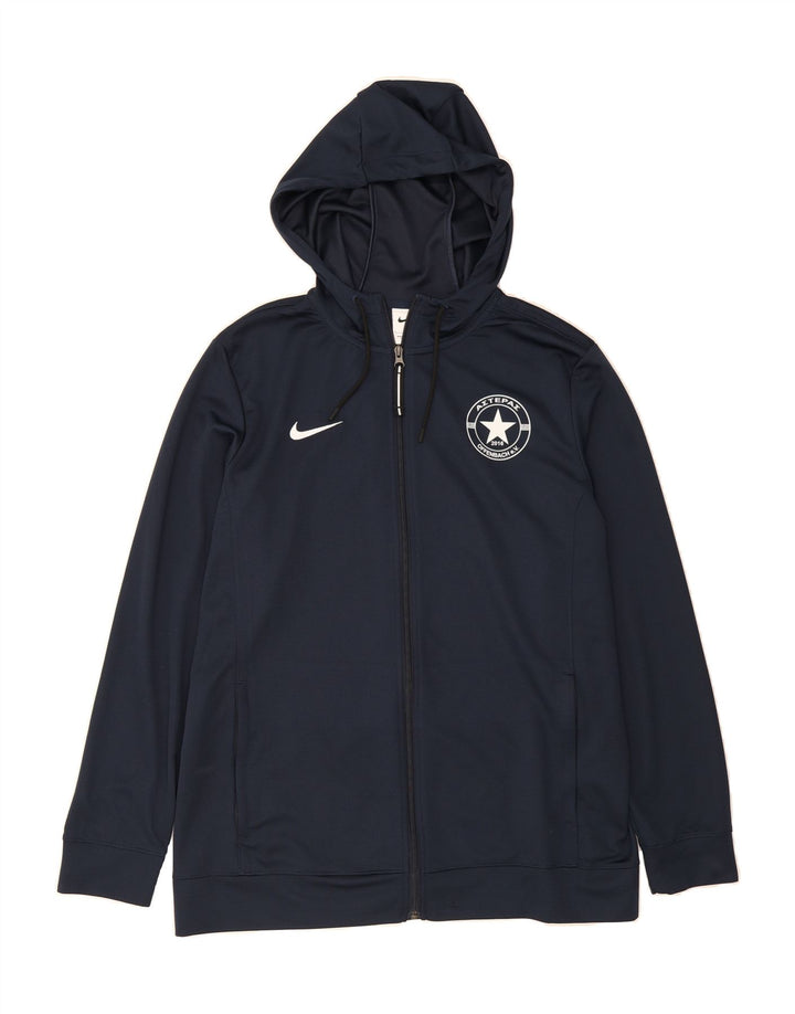 NIKE Mens Graphic Hooded Tracksuit Top Jacket Large Navy Blue Polyester Vintage Nike and Second-Hand Nike from Messina Hembry 