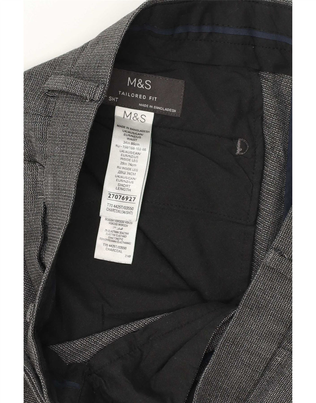 Marks & Spencer Pantalon de costume coupe ajustée pour homme W34 L28 Gris Polyester