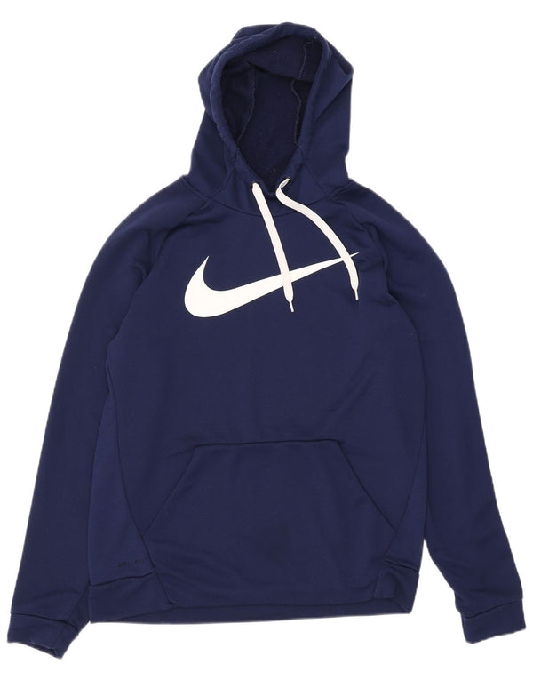 Nike Mens Dri Fit Graphic Hoodie Jumper Medium Navy Blue Polyester