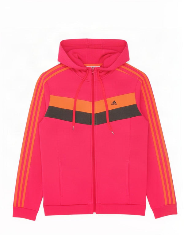 Adidas Pull à capuche zippé pour femme UK 12/14 Coton color block rose moyen