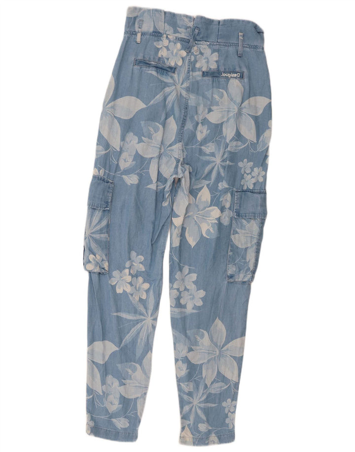 Desigual Pantalon Cargo Harem Femme Moyen W32 L28 Bleu Floral Lyocell