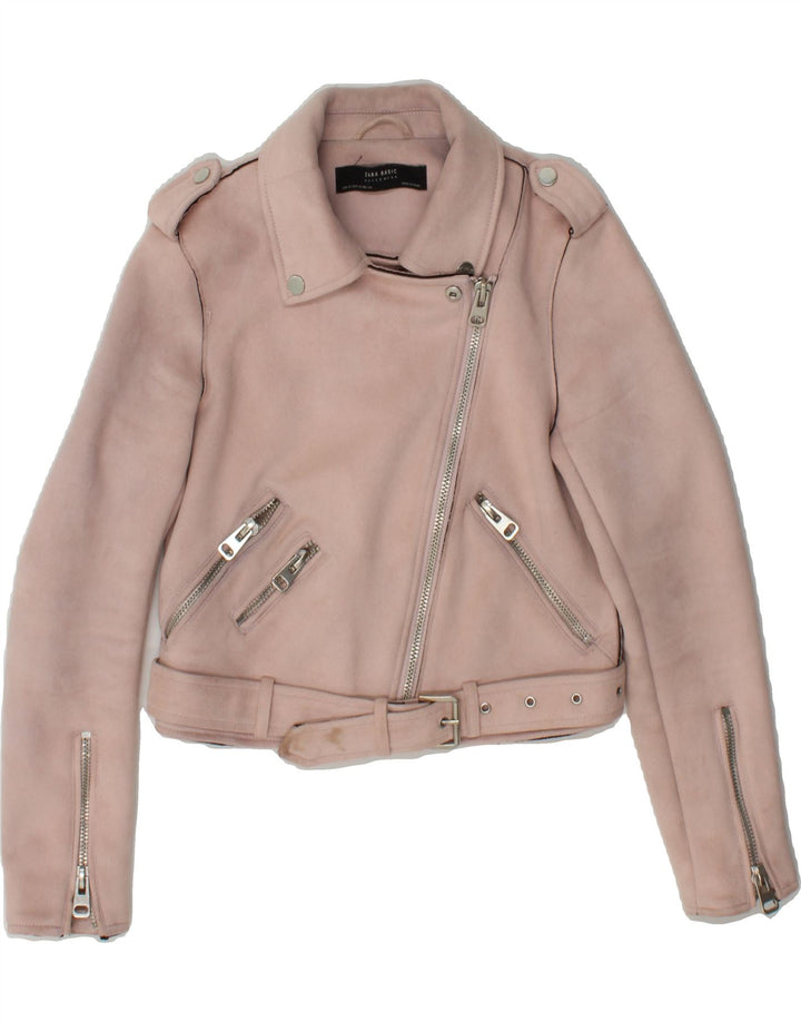ZARA Womens Crop Biker Jacket UK 6 XS Pink Vintage Zara and Second-Hand Zara from Messina Hembry 