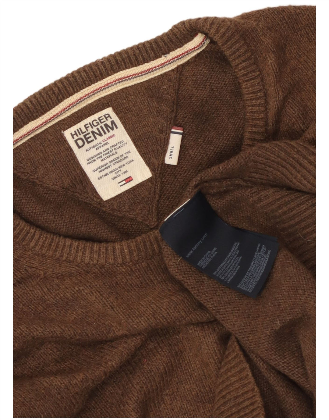 Tommy Hilfiger Pull à col rond pour homme Petit coton marron
