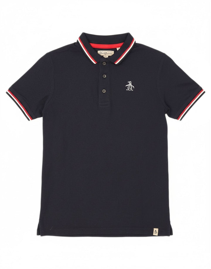 PENGUIN Boys Polo Shirt 8-9 Years Navy Blue Cotton