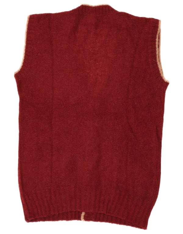 vintage Mens Cardigan sans manches Pull Moyen Bourgogne Nylon