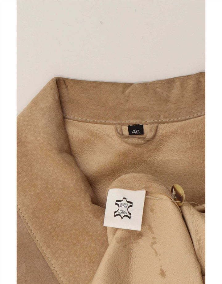 vintage Femme Daim Gilet EU 40 Cuir Beige Moyen