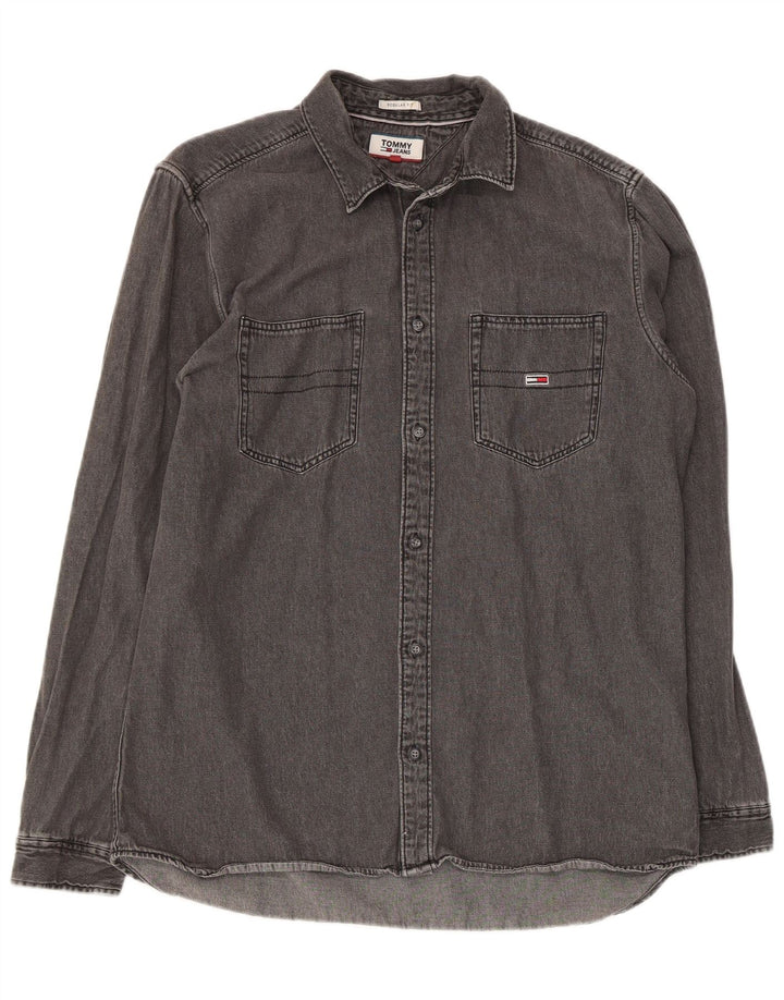 Tommy Hilfiger Chemise en jean coupe classique pour homme, grand gris, coton