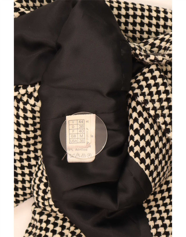vintage Femme 1 Bouton Blazer Veste UK 14 Moyen Noir Pied-de-poule Laine