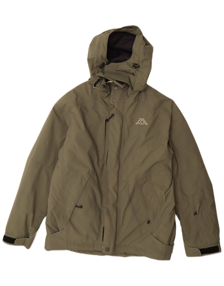 KAPPA Mens Hooded Windbreaker Jacket UK 42 XL Khaki Polyamide