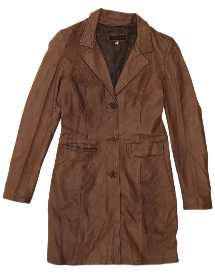 Sandro Ferrone Manteau en cuir pour femme UK 12 Cuir marron moyen