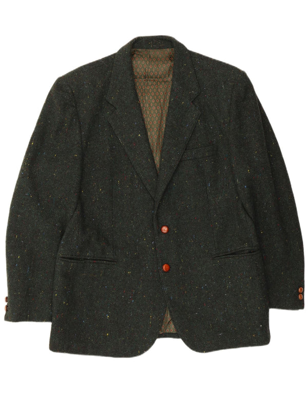 Benetton Veste Blazer 2 Boutons Homme IT 50 Grande Laine Mouchetée Verte