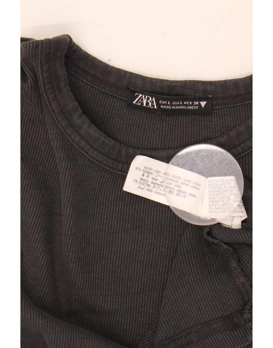 Zara Femme Top Manches Longues UK 14 Large Gris Coton
