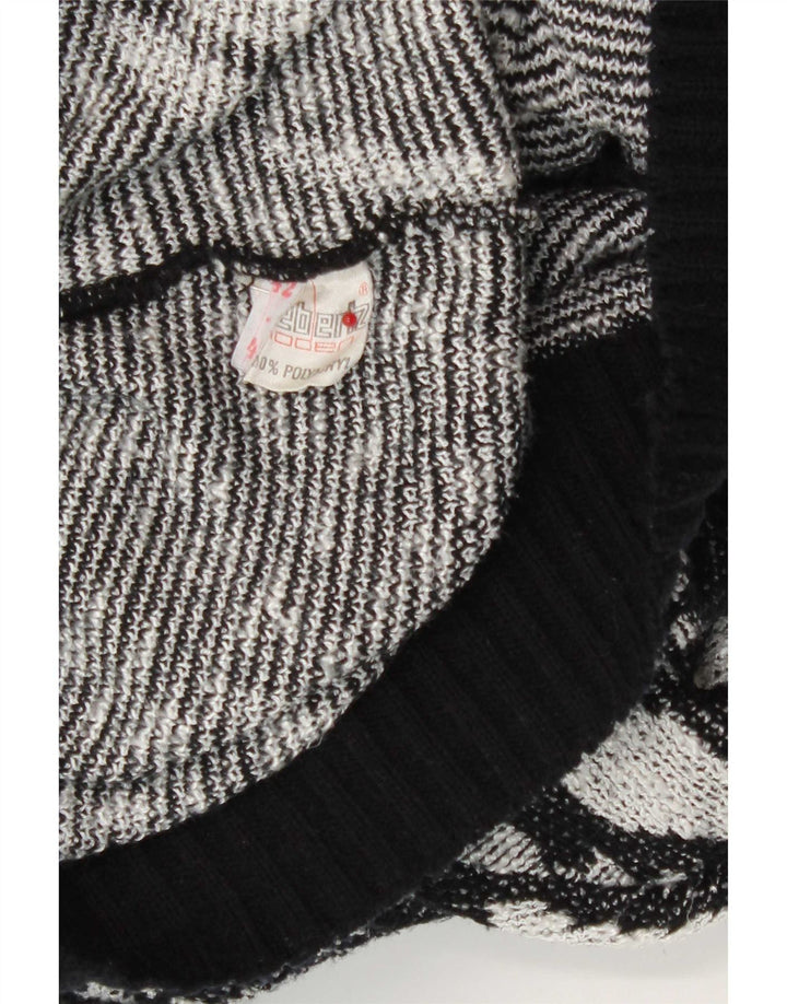 vintage Femme Cardigan Pull IT 42 Moyen Noir Géométrique Polyacrylique