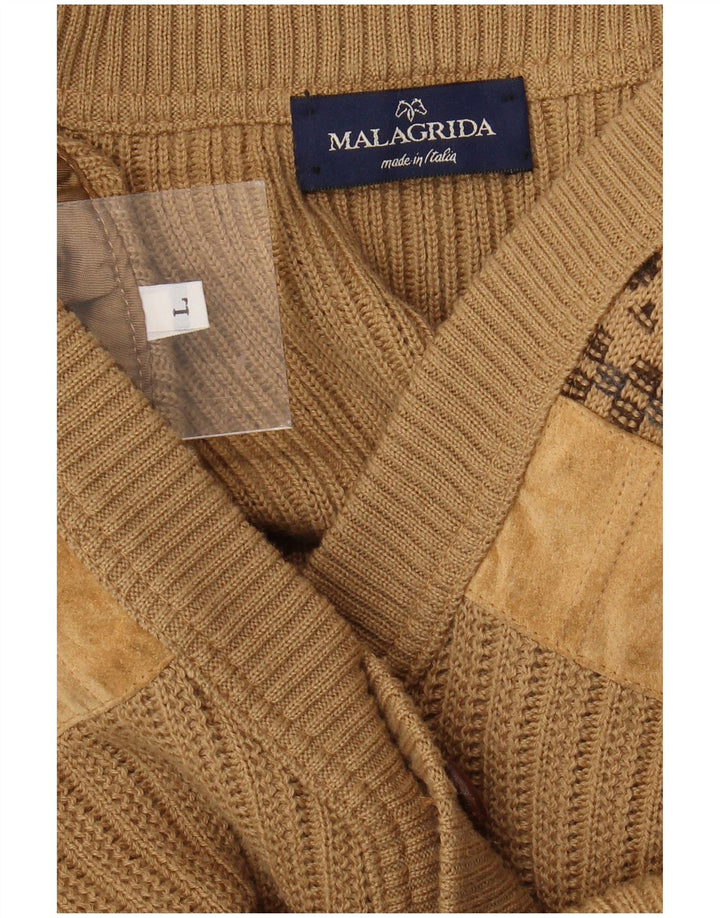 Malagrida Cardigan Homme Pull Large Beige Géométrique
