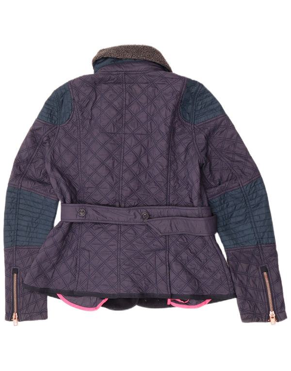 Superdry Veste matelassée pour femme UK 14 Medium Navy Blue Colourblock Nylon