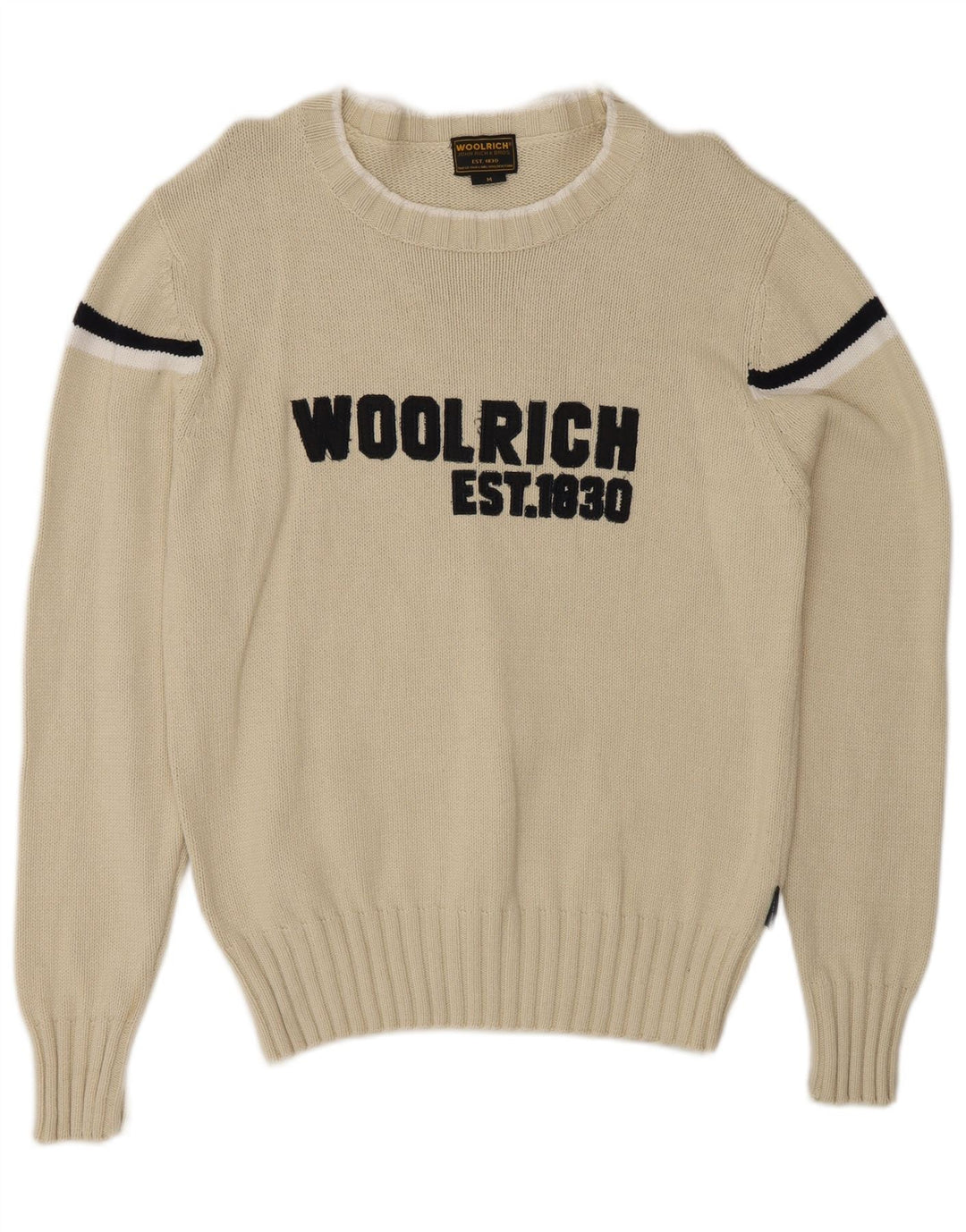 Woolrich Pull Graphique Col Bateau Homme Blanc Cassé Rayé