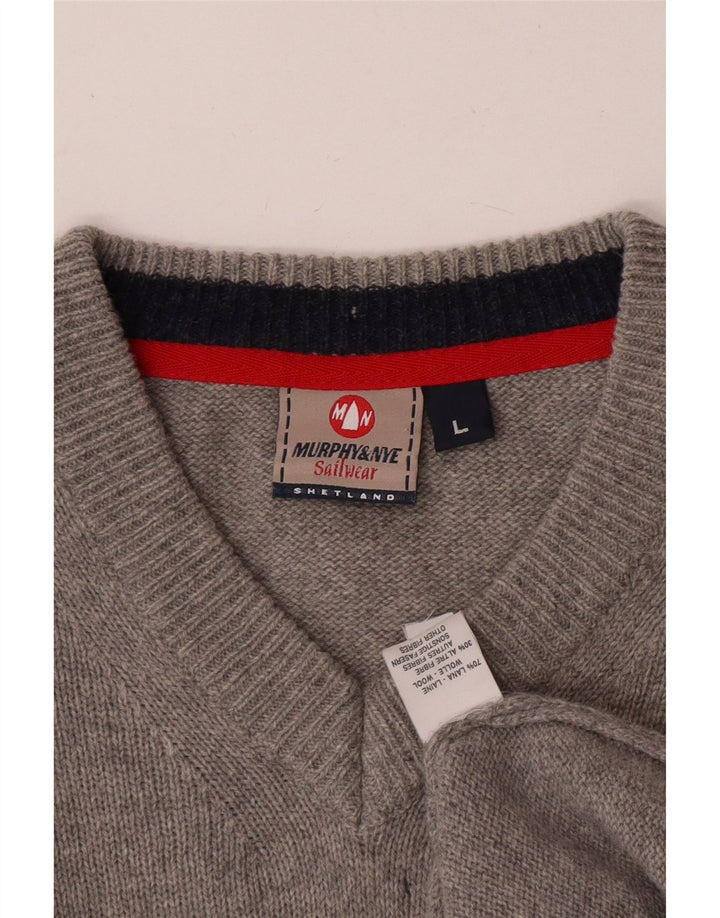 Murphy & Nye Pull col V pour homme en laine grise Taille L