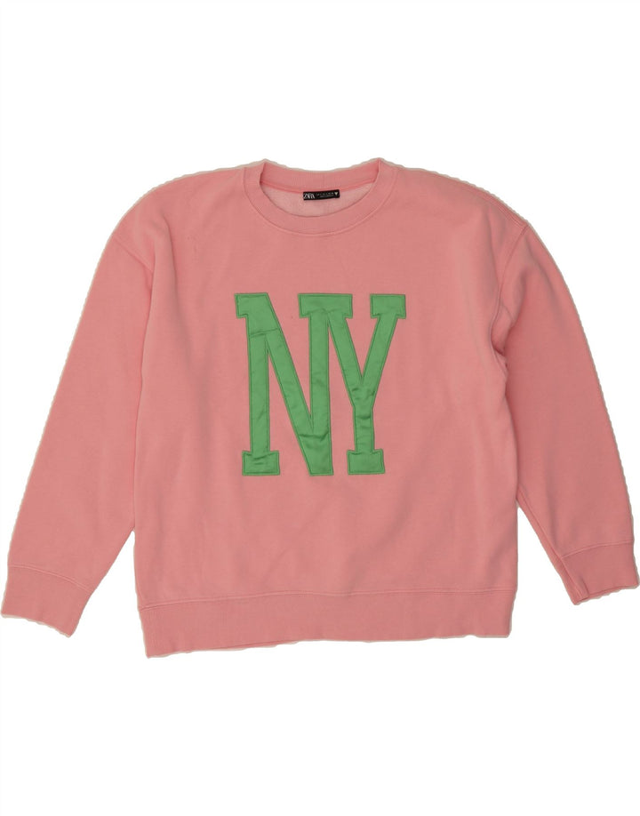 ZARA Womens Oversized Graphic Sweatshirt Jumper UK 10 Small Pink Cotton Vintage Zara and Second-Hand Zara from Messina Hembry 