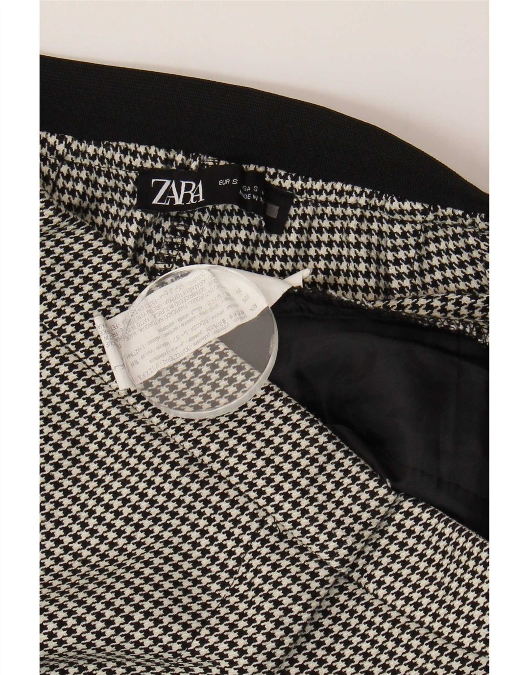 Zara Pantalon Chino Slim Femme Petit W26 L27 Noir Pied-de-Poule Polyester