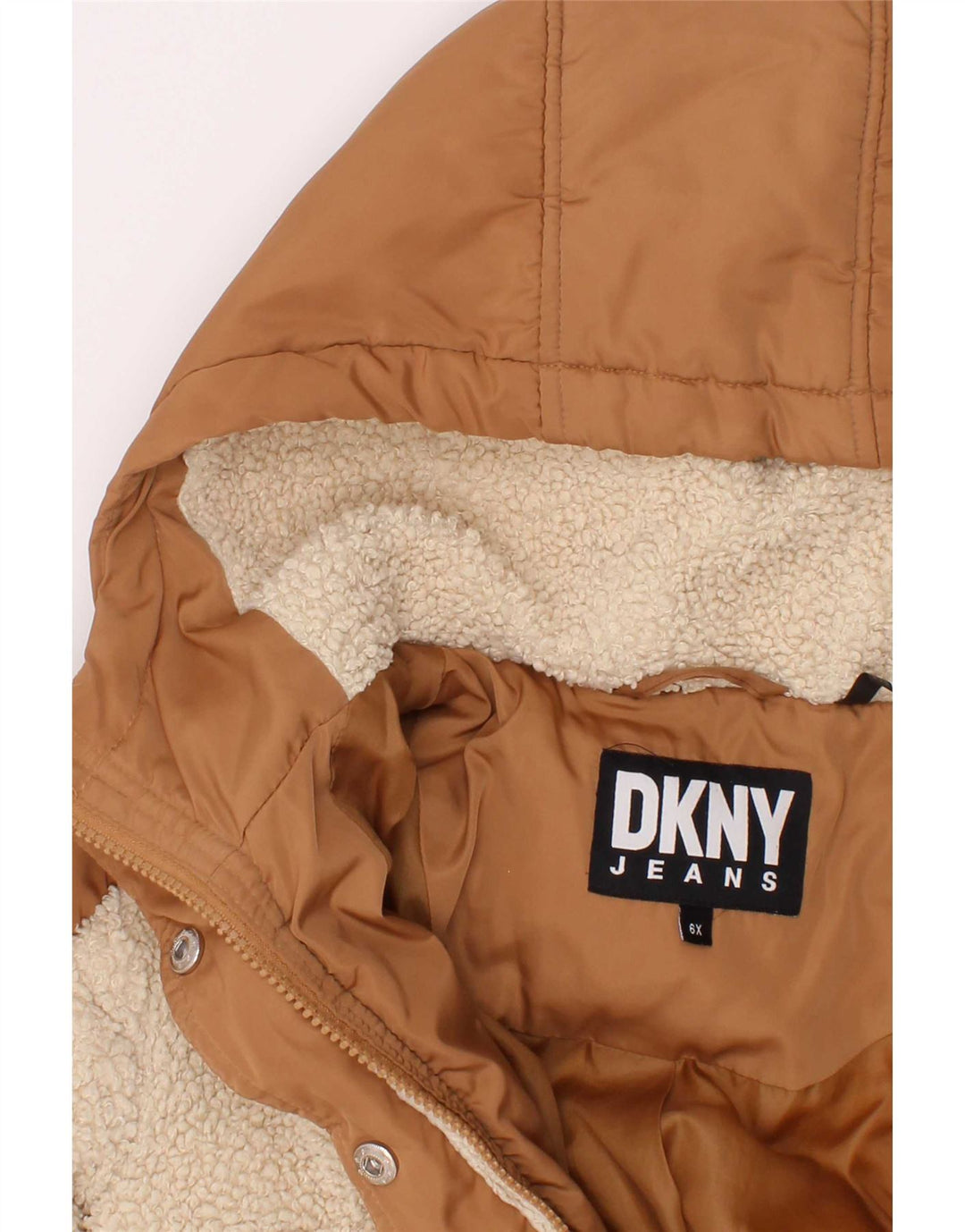 Dkny Veste matelassée à capuche pour fille 5-6 ans Marron Colorblock Polyester
