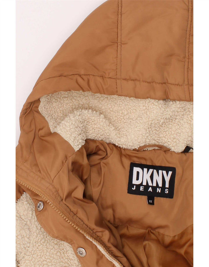 Dkny Veste matelassée à capuche pour fille 5-6 ans Marron Colorblock Polyester