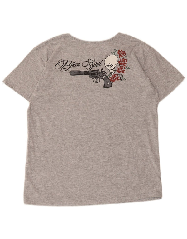 vintage Womens Graphic T-Shirt Top UK 14 Polyester moucheté gris moyen