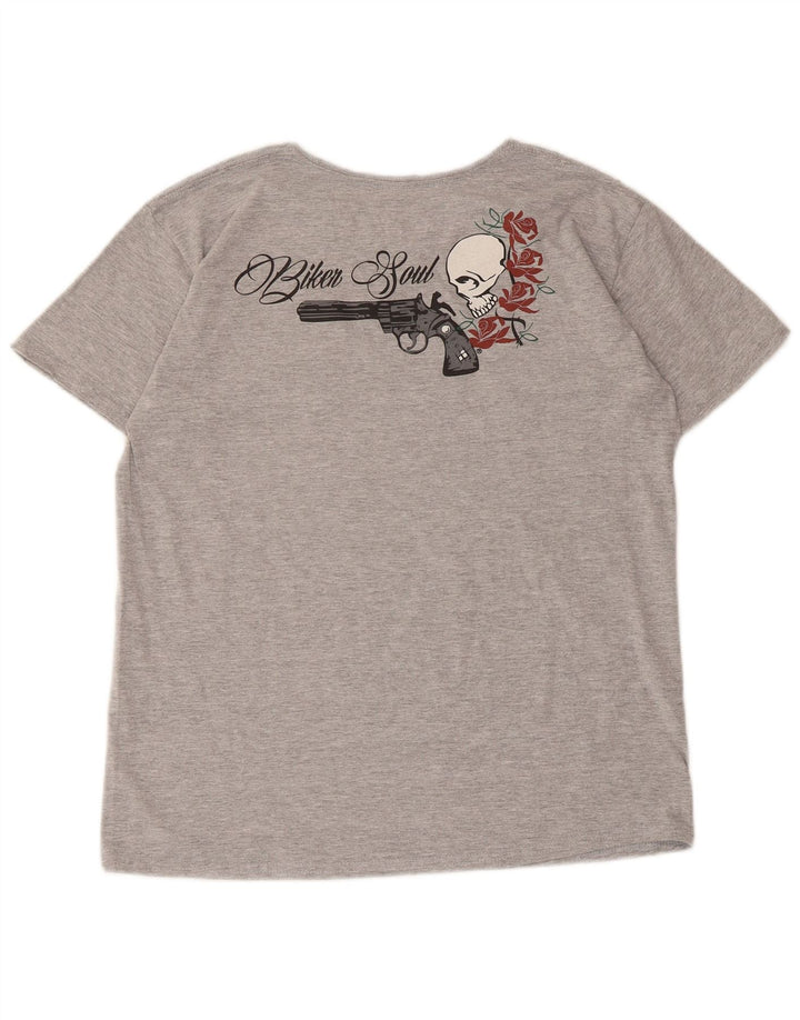 vintage Womens Graphic T-Shirt Top UK 14 Polyester moucheté gris moyen