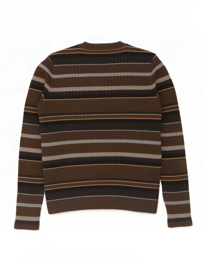 Zara Pull à col rond pour homme en laine rayée marron