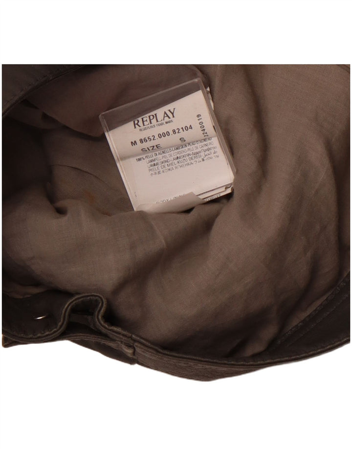 REPLAY Veste en cuir femme UK 10 Petit cuir gris