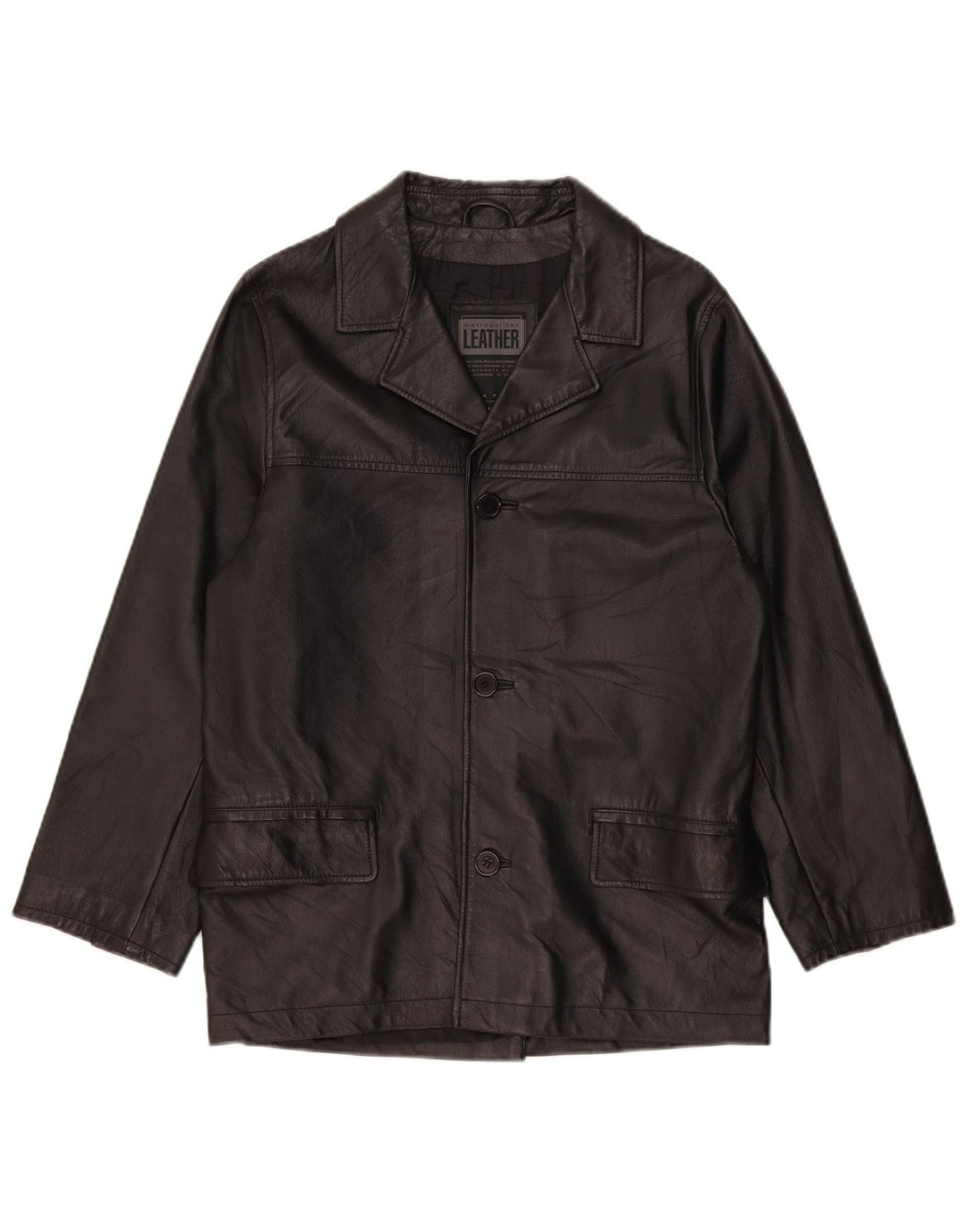 Metropolitan Veste blazer en cuir à 3 boutons pour homme IT 48 Cuir noir moyen