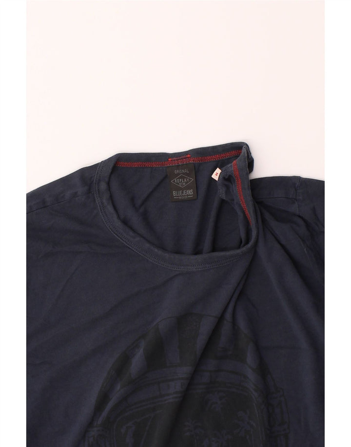 REPLAY Mens Graphic T-Shirt Top Medium Navy Blue Cotton Vintage Replay and Second-Hand Replay from Messina Hembry 