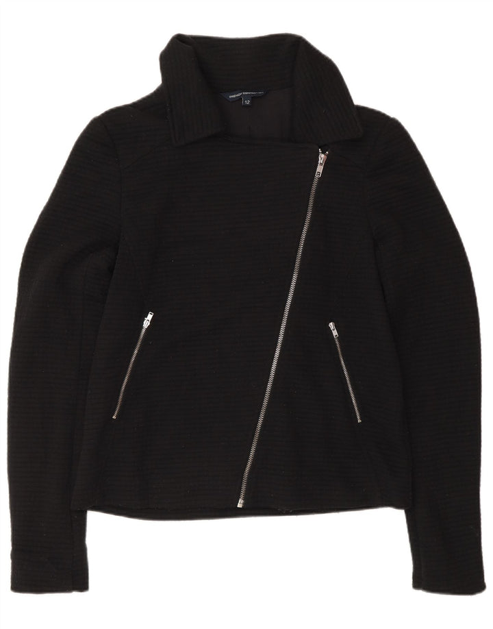 French Connection Veste de motard pour femme UK 12 Medium Noir Polyester