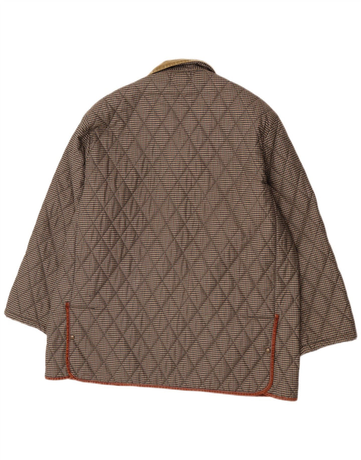 Vintage Mens Quilted Jacket UK 44 2XL Brown Houndstooth Polyester