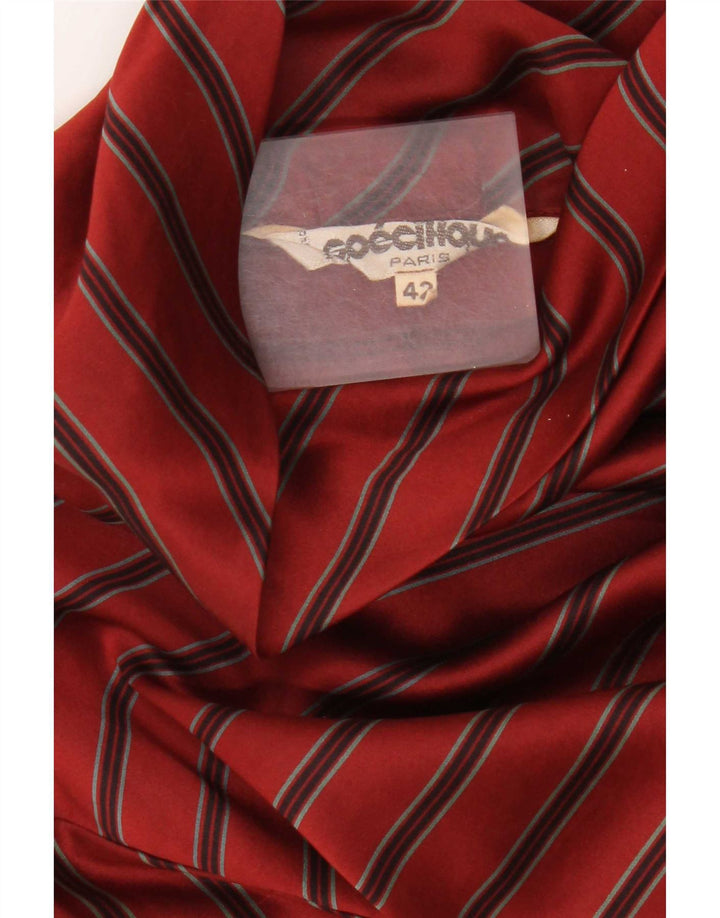 vintage Femmes Manches Longues Bouton Cou Blouse Top IT 42 Rayé Rouge Moyen