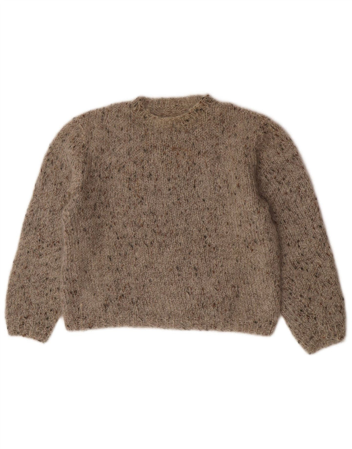 vintage Femme Crew Neck Jumper Pull UK 14 Moyen Gris Moucheté