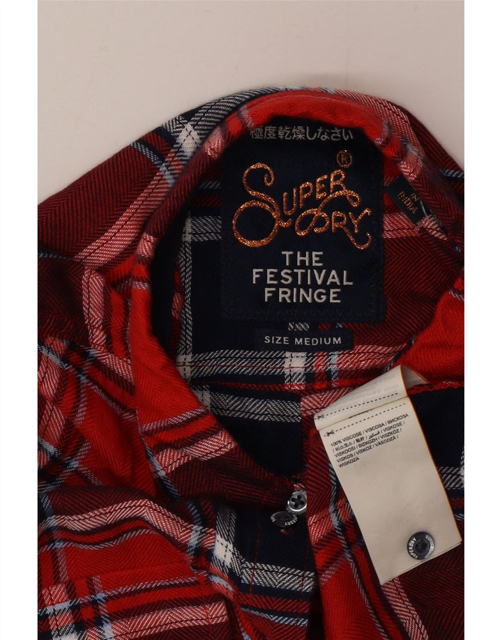 Superdry Chemise en flanelle pour femme UK 14 Viscose à carreaux rouge moyen