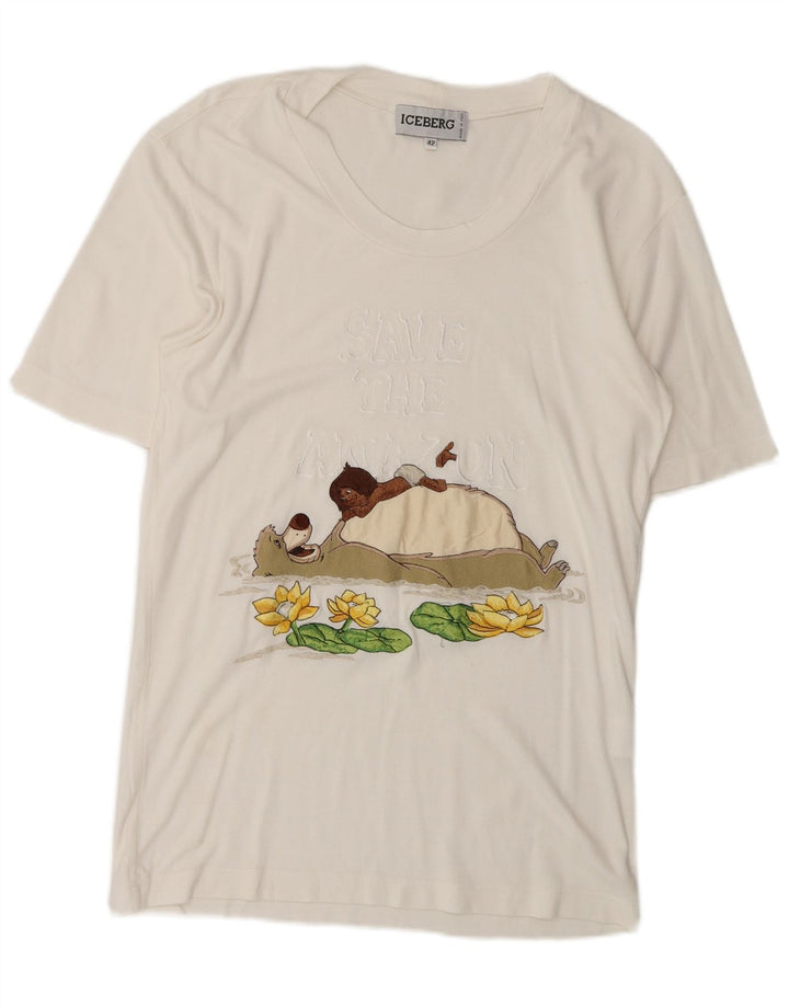 Iceberg Femme Disney Graphic T-Shirt Top IT 42 Coton Blanc Moyen