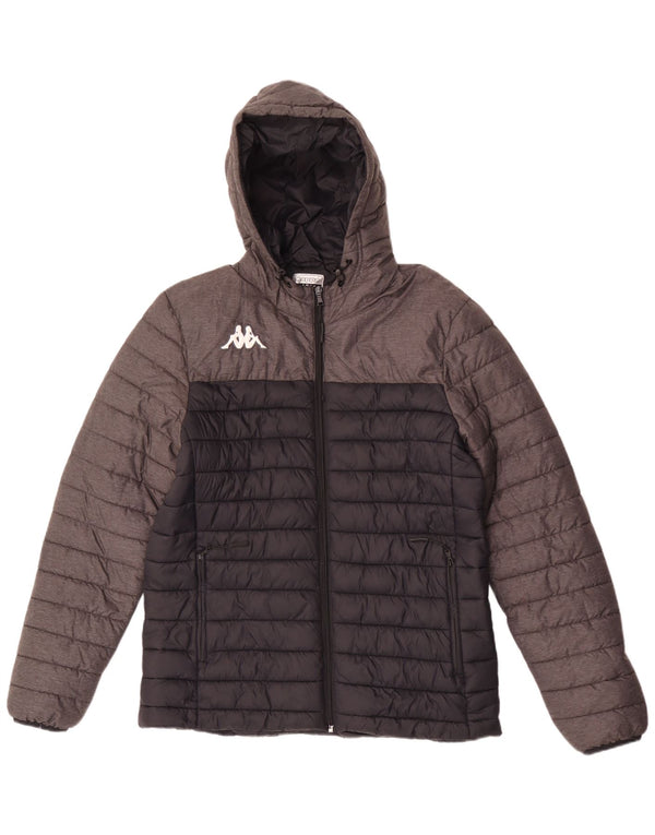 Kappa Veste rembourrée à capuche pour homme UK 40 Large Noir Colorblock Polyamide