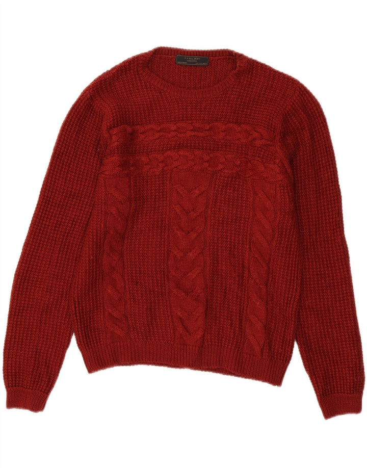 ZARA Pull ras du cou pour hommes, grand, acrylique marron